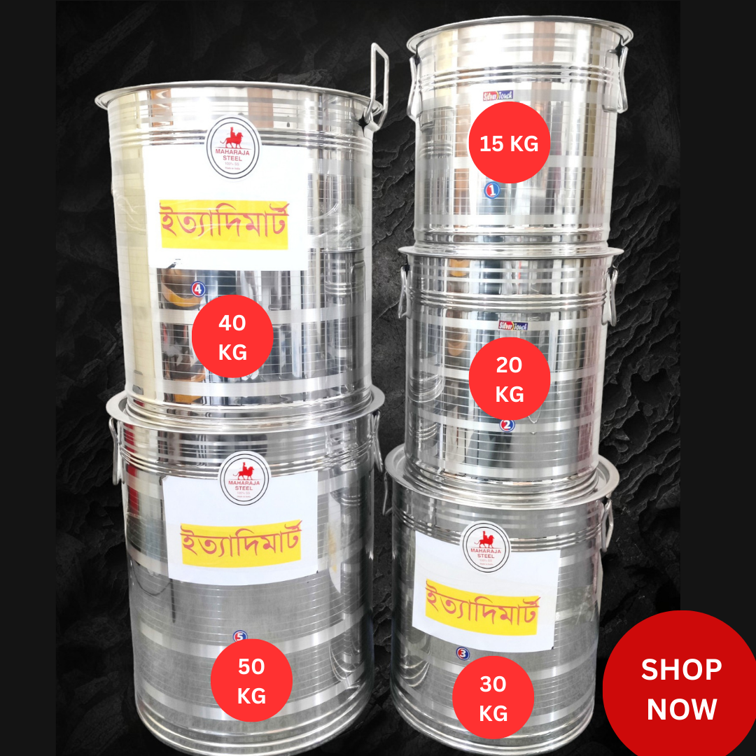 6. Food Storage steel Container Full Set 15 to 50 KG 5 Pcs
